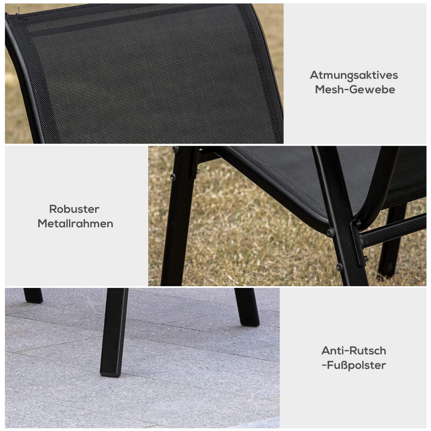 Tuinstoelen van zwart gaas - set van 2, met armleuningen