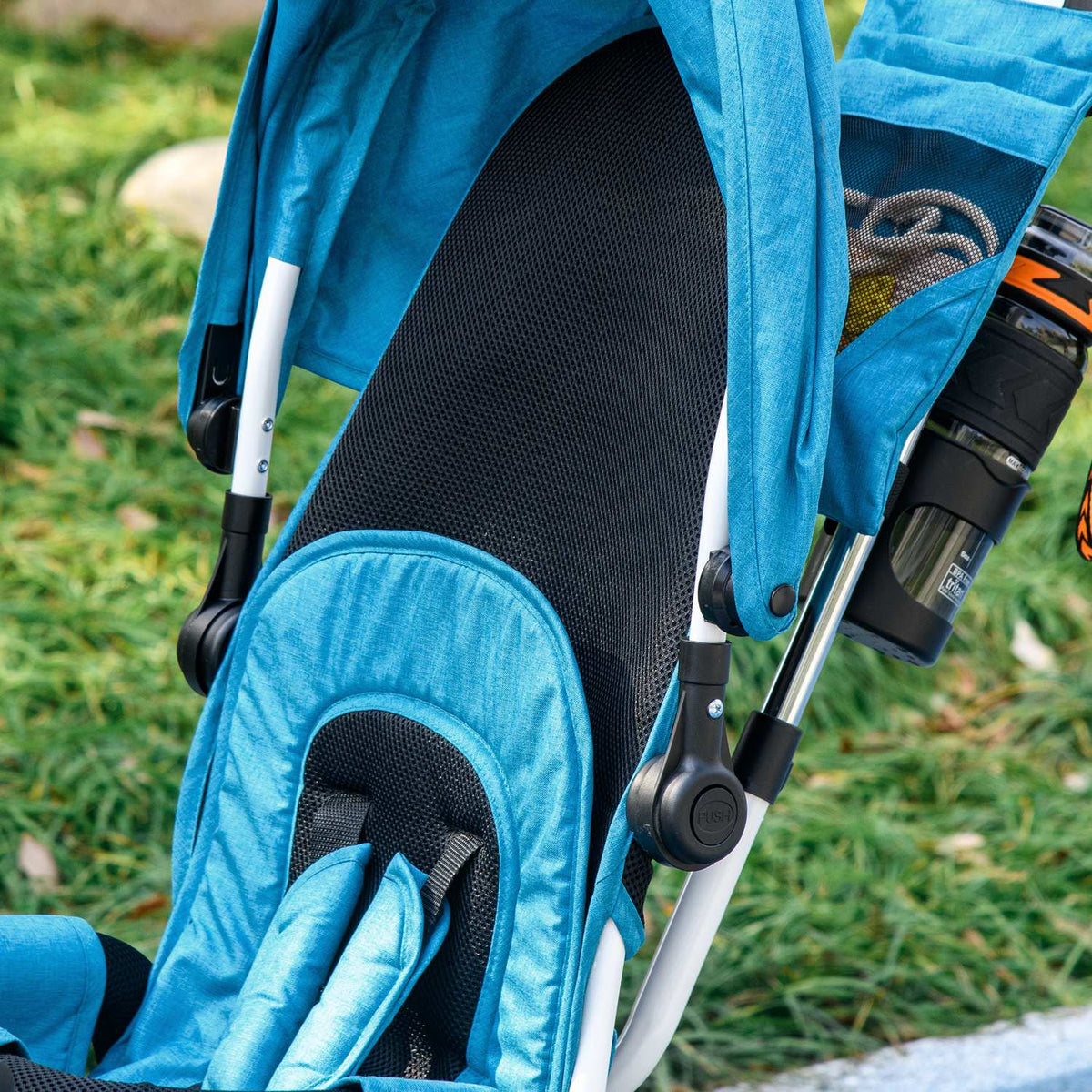 Driewieler voor kinderen, kinderfiets, achterste mand, bekerhouder, zonnescherm, metaal, blauw