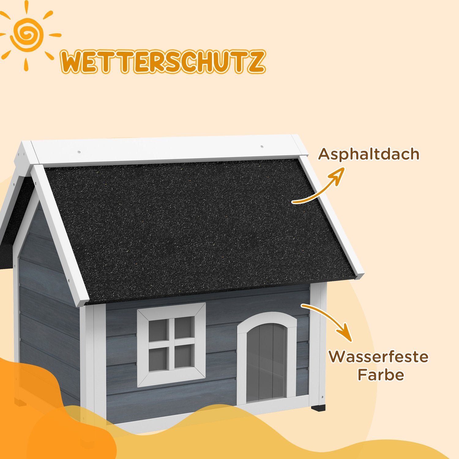 Katzenhaus aus Holz, wetterfest, Scharnierdach, grau