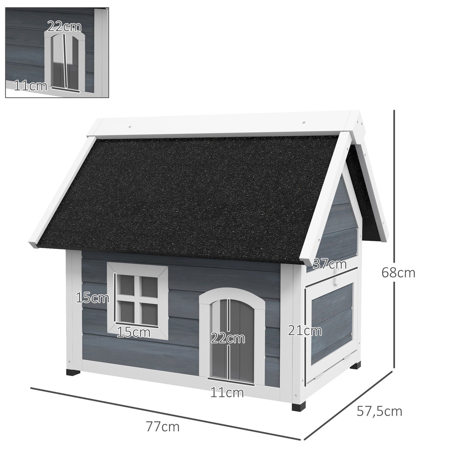 Katzenhaus aus Holz, wetterfest, Scharnierdach, grau