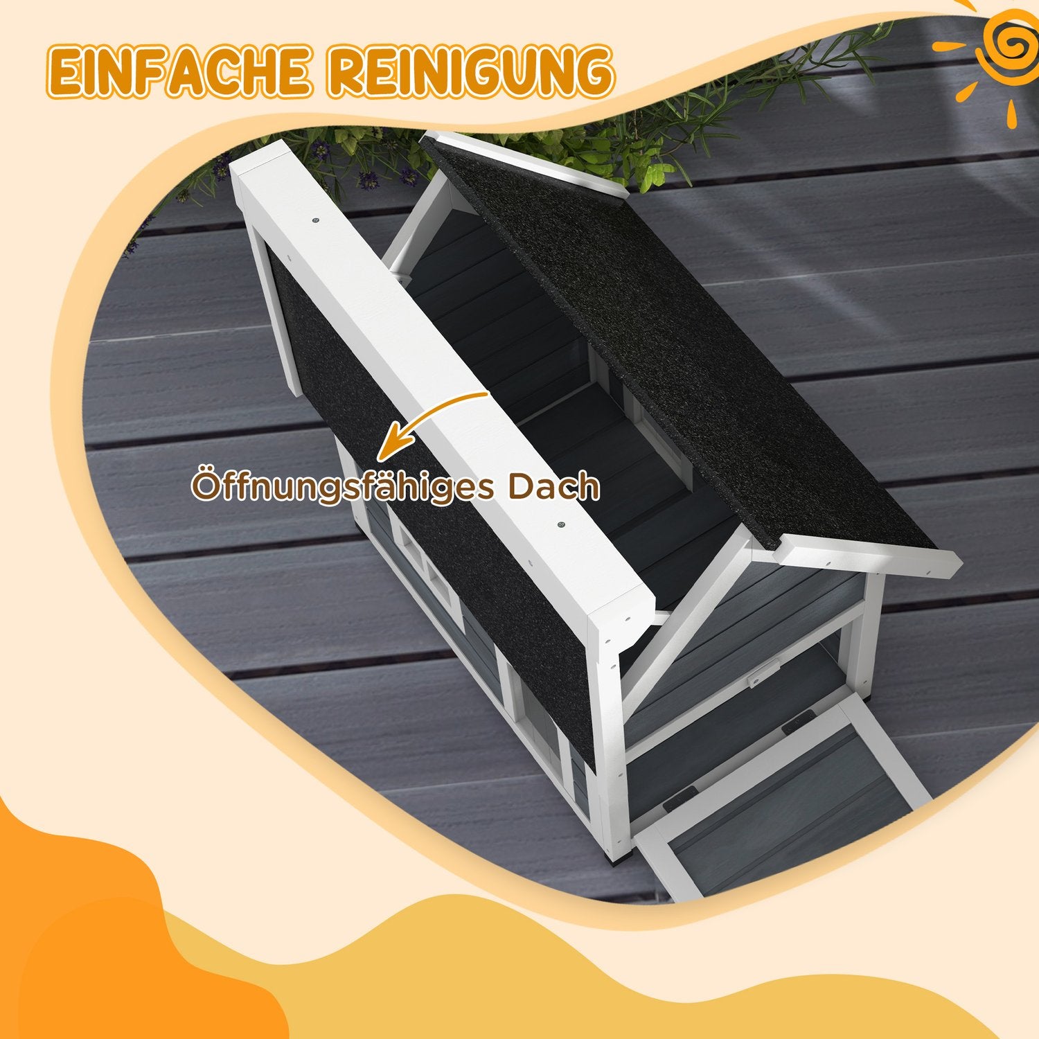 Katzenhaus aus Holz, wetterfest, Scharnierdach, grau