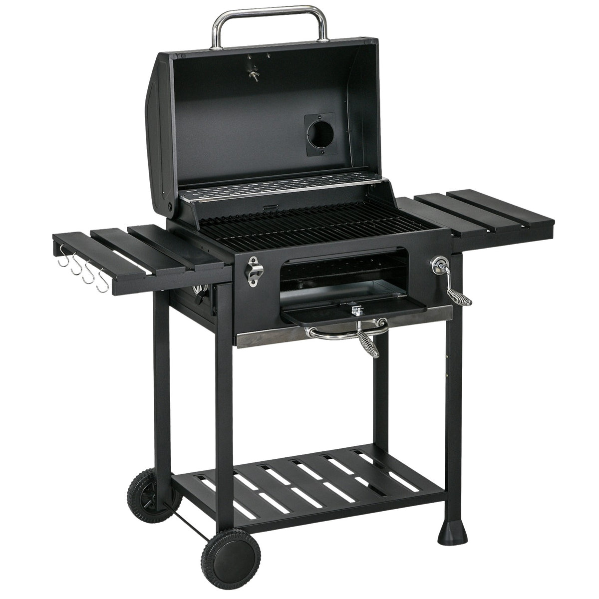 Houtskool campingbarbecue met dubbel rooster en inklapbaar plateau