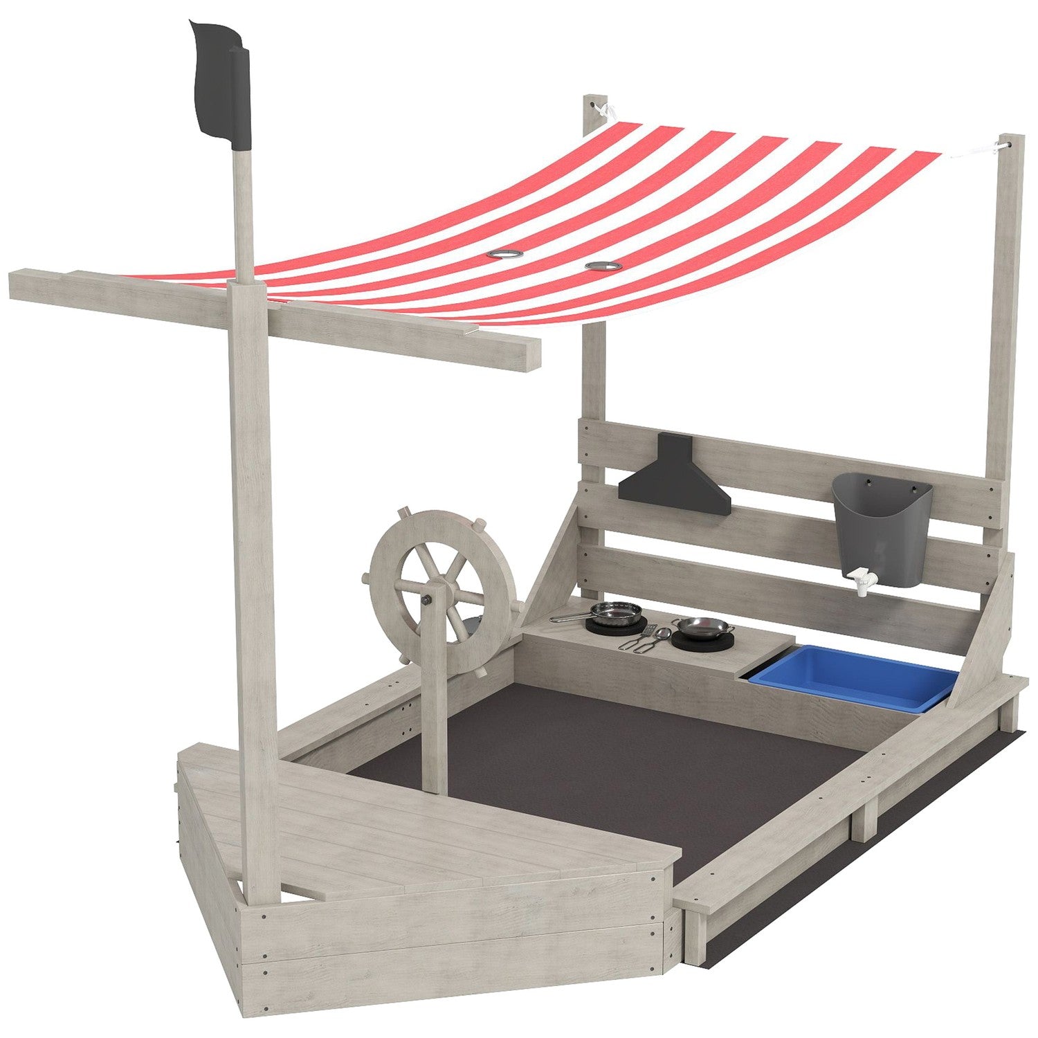 Houten speeltuinboot Zandbak met deksel – 180 x 103 x 144,5 cm