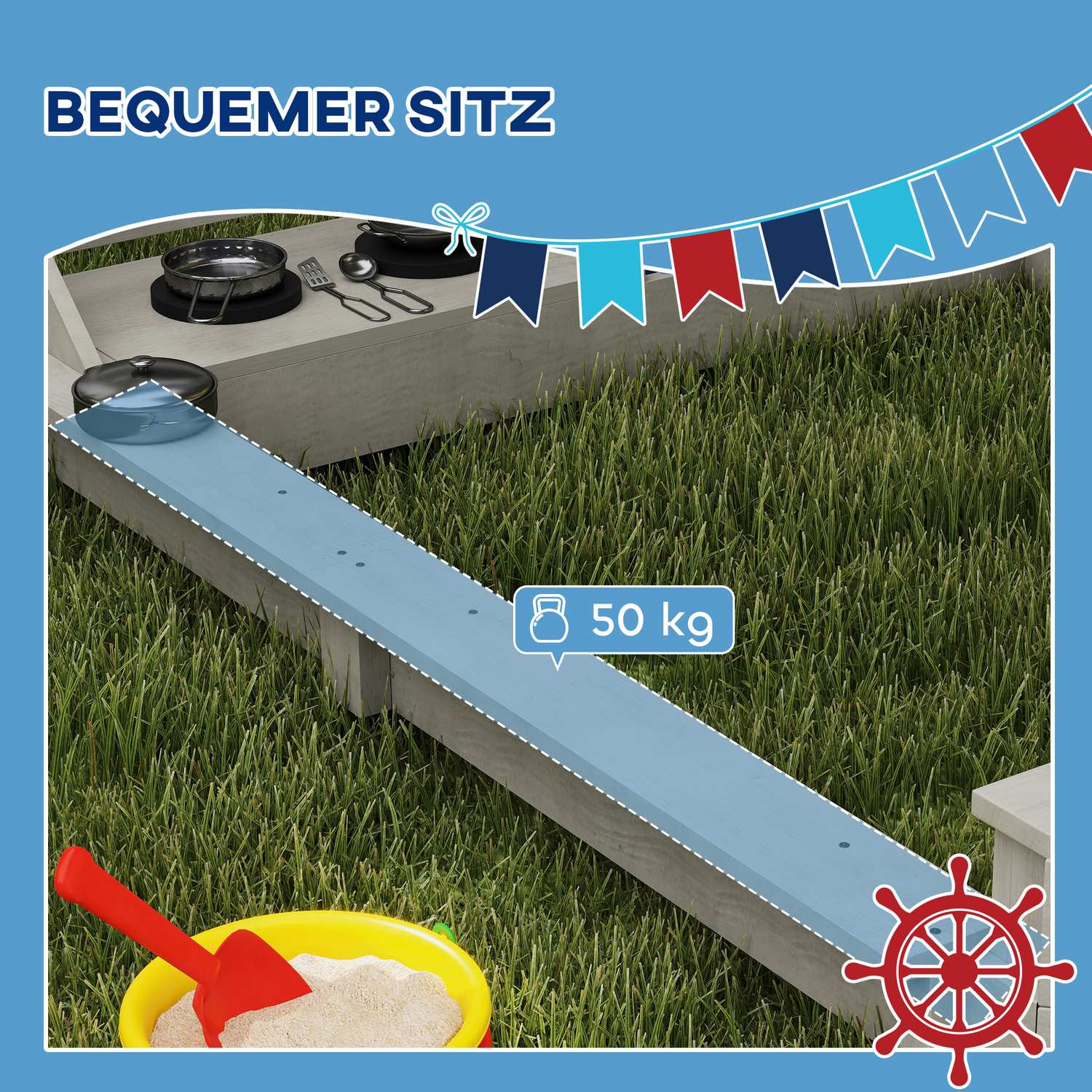 Houten speeltuinboot Zandbak met deksel – 180 x 103 x 144,5 cm