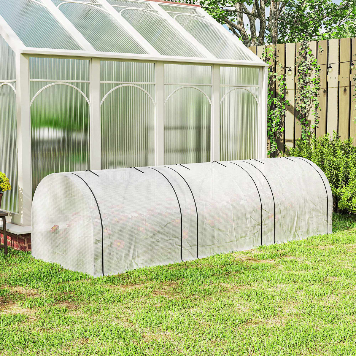 Tunnelkas met 3 ramen met rits, stalen frame, 295x100x80 cm