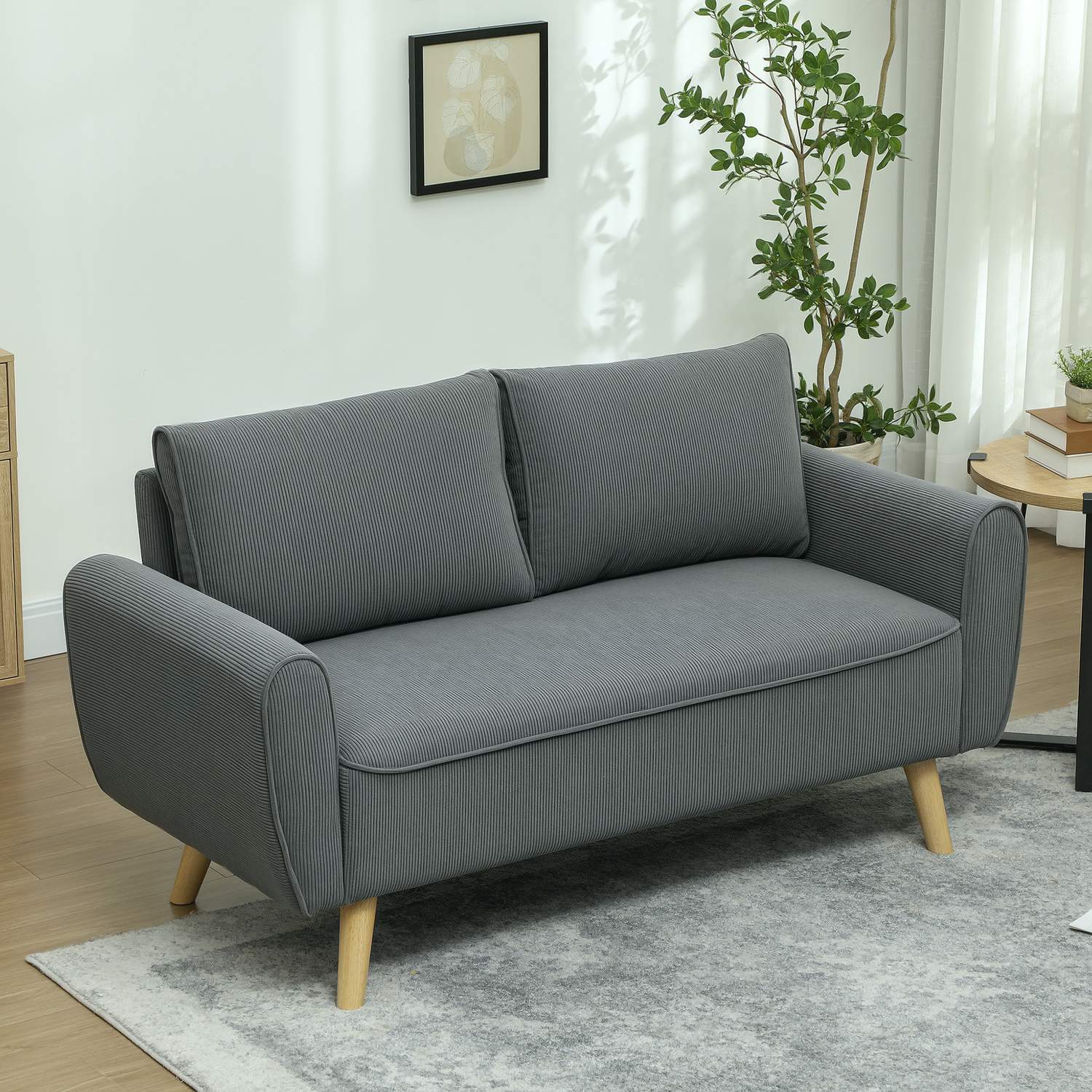 2-Sitzer-Cordsofa, extra tief und gepolstert, dunkelgrau
