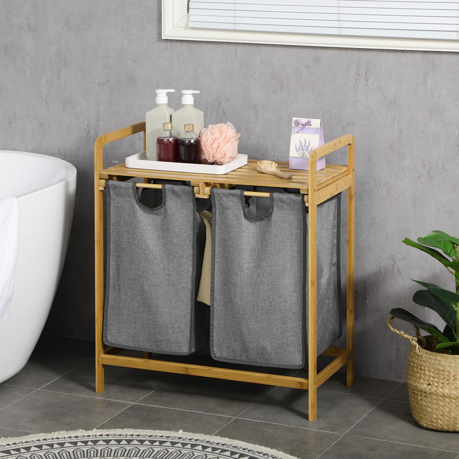 Bamboe wasmand met uitneembare tassen – grijs en naturel