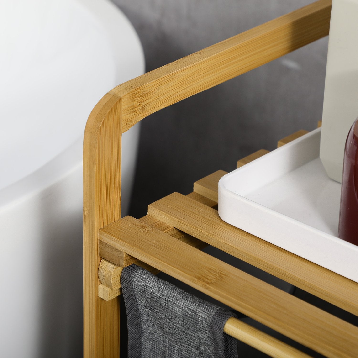 Bamboe wasmand met uitneembare tassen – grijs en naturel