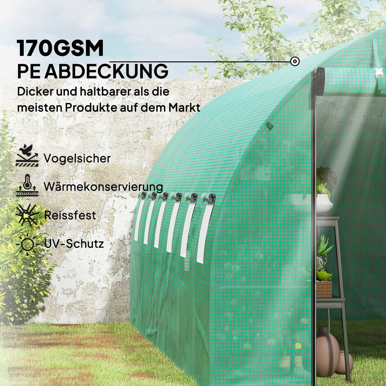 UV-resistent filmväxthus, 6x3x2m, Roll-Up Sidor