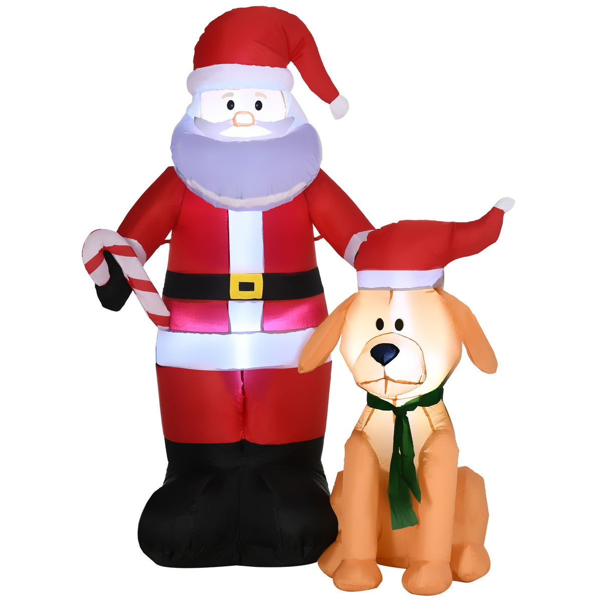 Opblaasbare kerstman 157 cm met hond, LED-verlichting, waterdicht