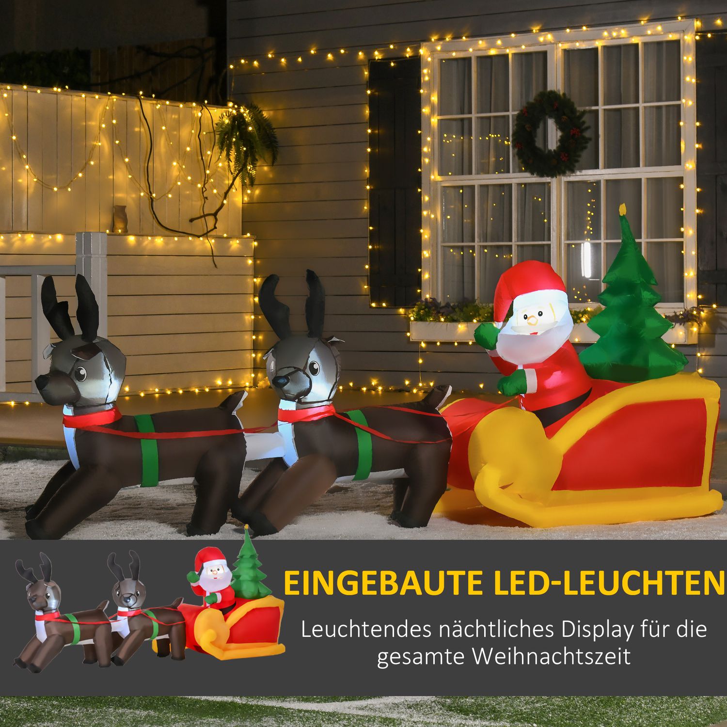 Opblaasbare LED-Kerstman & -Slee Kerstdecoratie, IP44