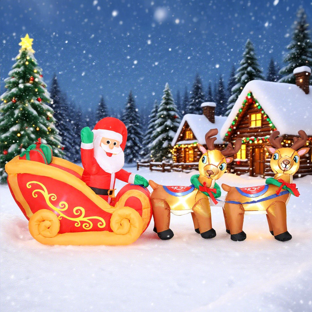 Opblaasbare kerstdecoratie voor de kerstman in een slee, polyester