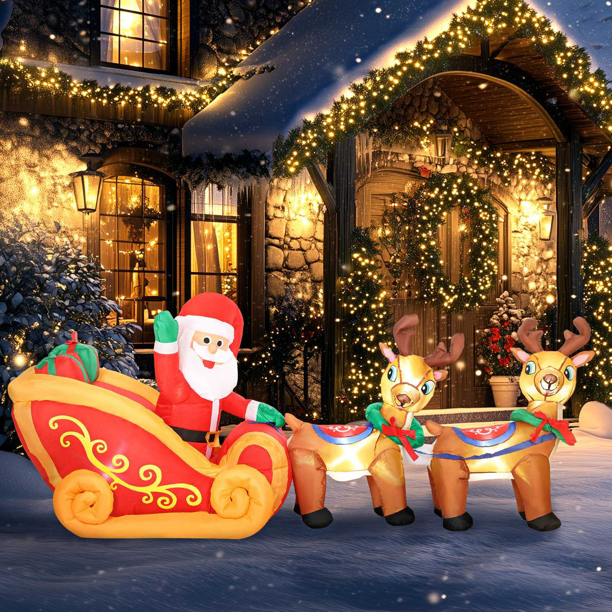 Opblaasbare kerstdecoratie voor de kerstman in een slee, polyester