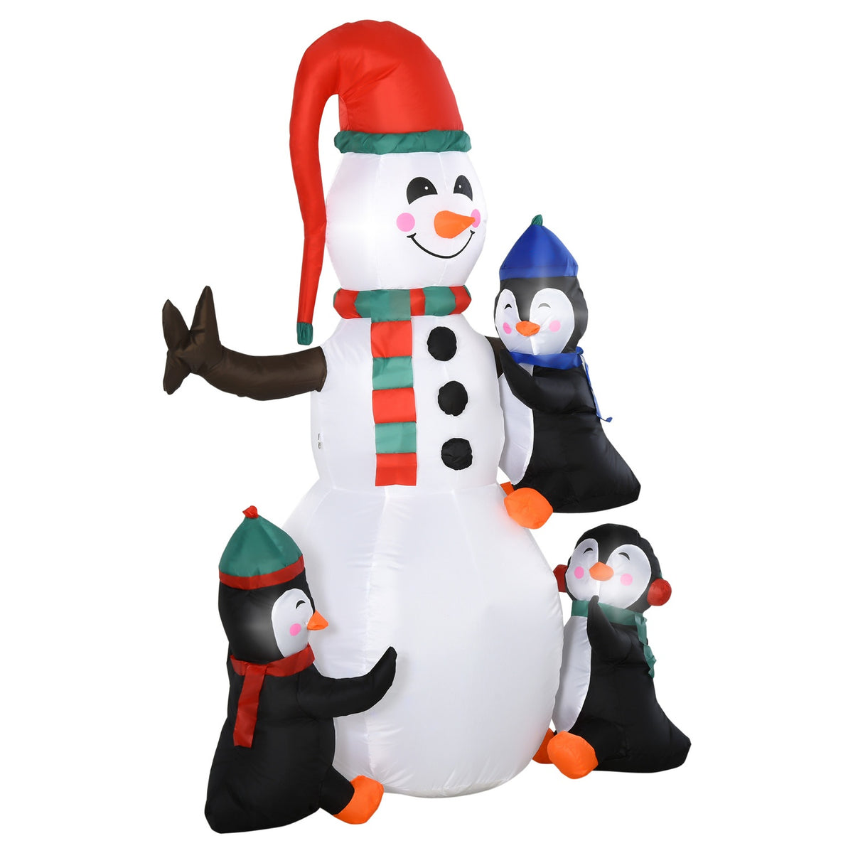 Opblaasbare kerstsneeuwpop met 3 pinguïns, LED-licht