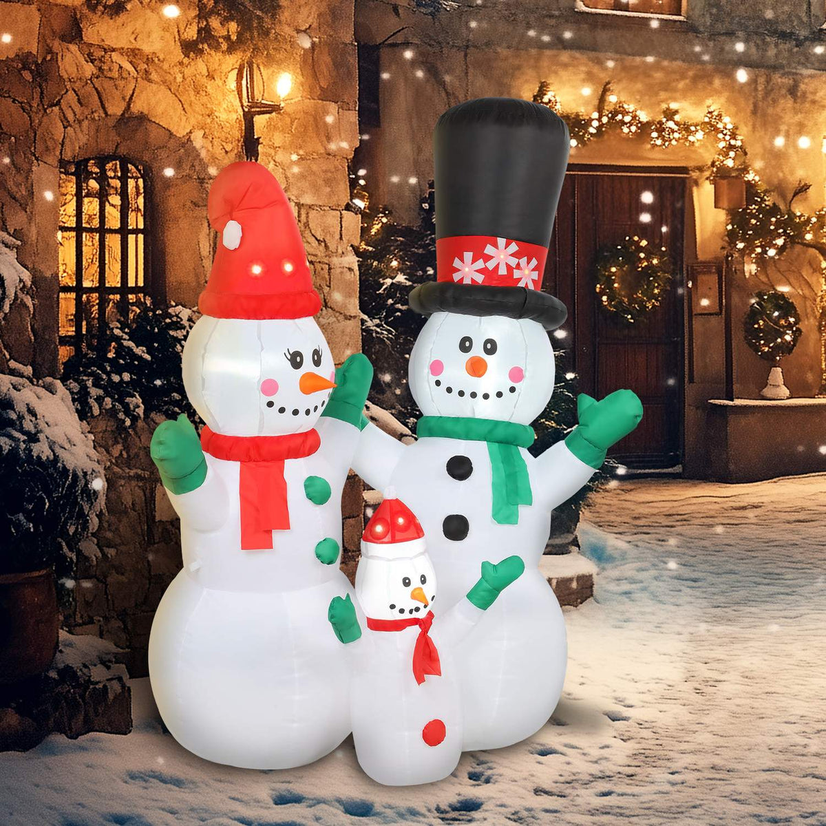 Opblaasbare sneeuwpopfamilie, kerstdecoratie van 1,8 m met leds