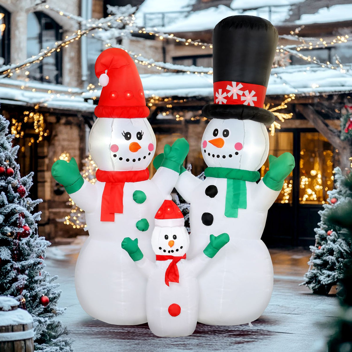 Opblaasbare sneeuwpopfamilie, kerstdecoratie van 1,8 m met leds
