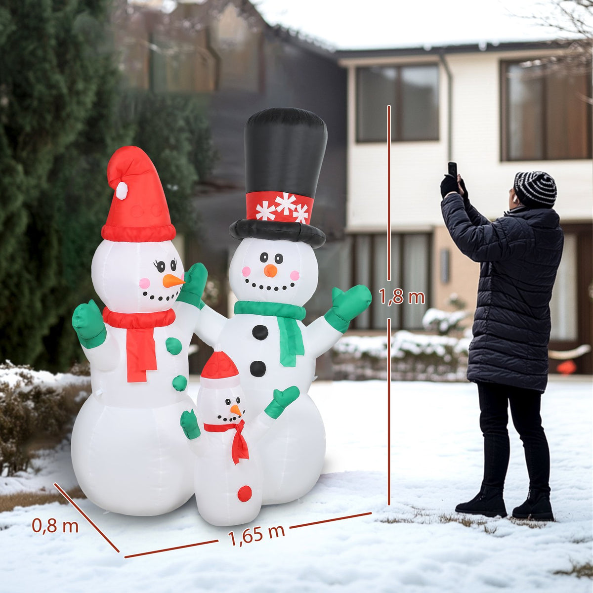 Opblaasbare sneeuwpopfamilie, kerstdecoratie van 1,8 m met leds