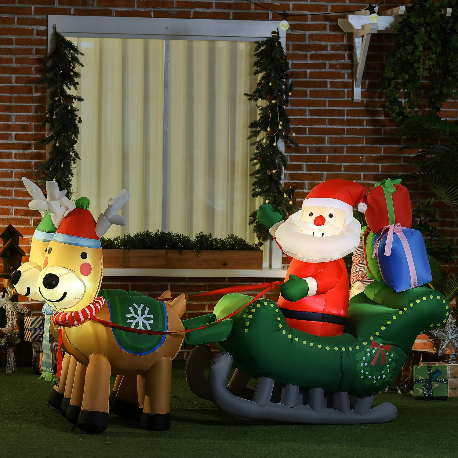 Opblaasbare Kerstman met rendieren, 210cm LED, waterdichte decoratie