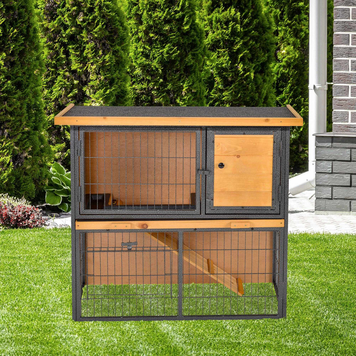 Verhoogde kooi voor kleine huisdieren, afsluitbaar, hout-metaal, 89,5 x 45 x 81 cm