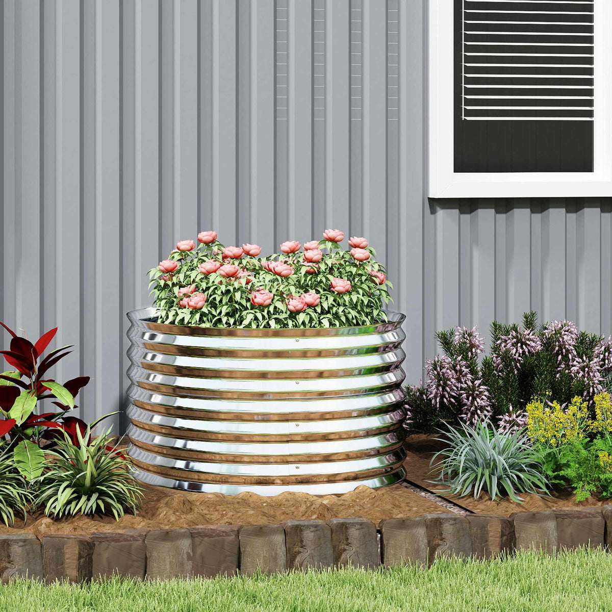 Verhoogde metalen tuinbak, open bodem, 160 x 80 x 56 cm, grijs