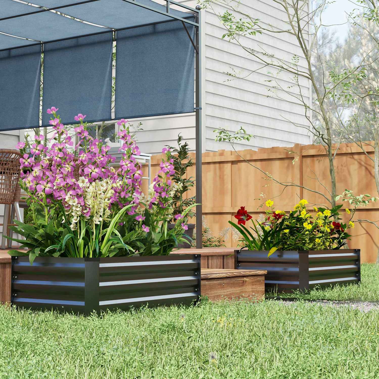Hochbeet-Set, rostfreier Stahl, dunkelgrau, 100x60x30 cm