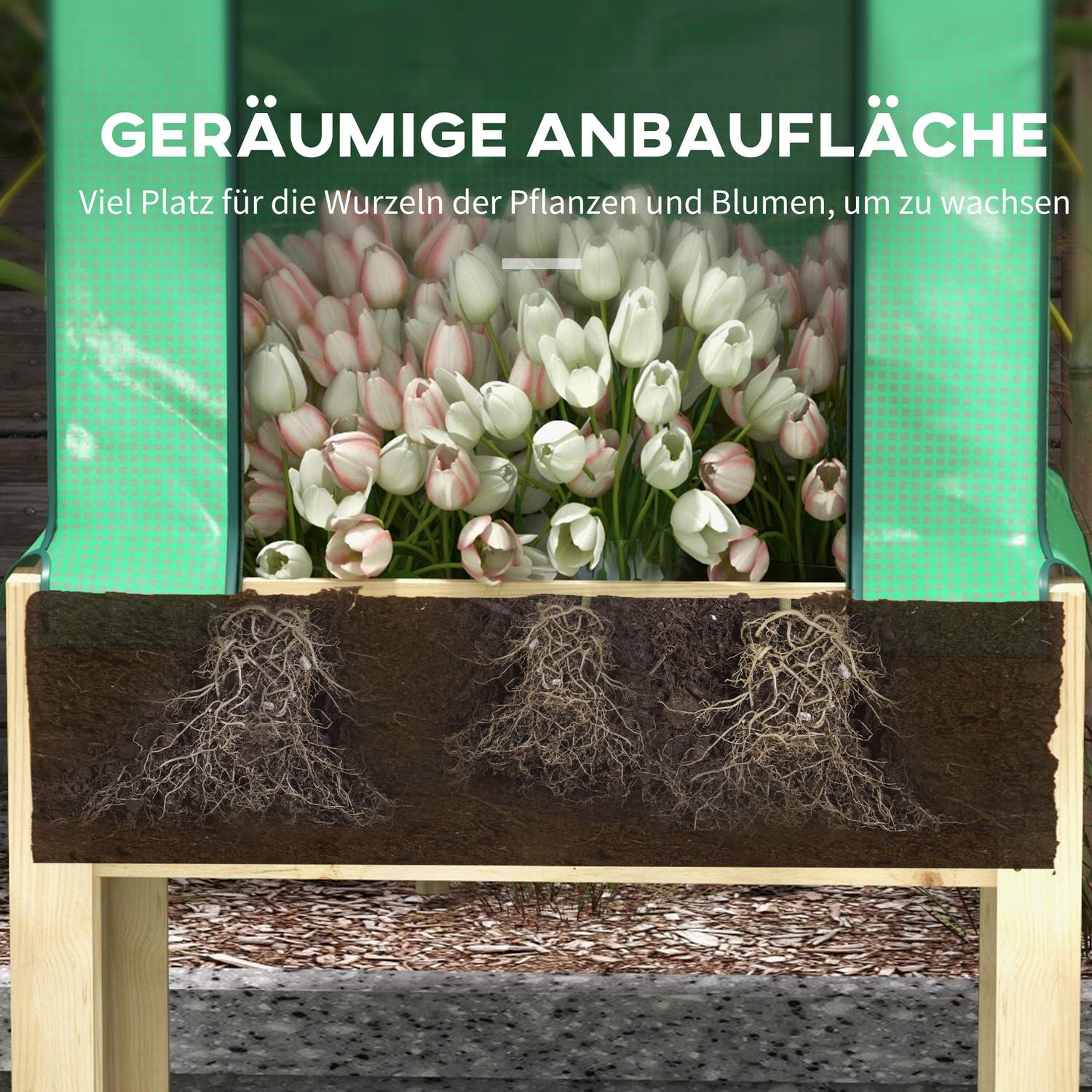 Verhoogd houten tuinbed met koude bak, 86x60x165 cm