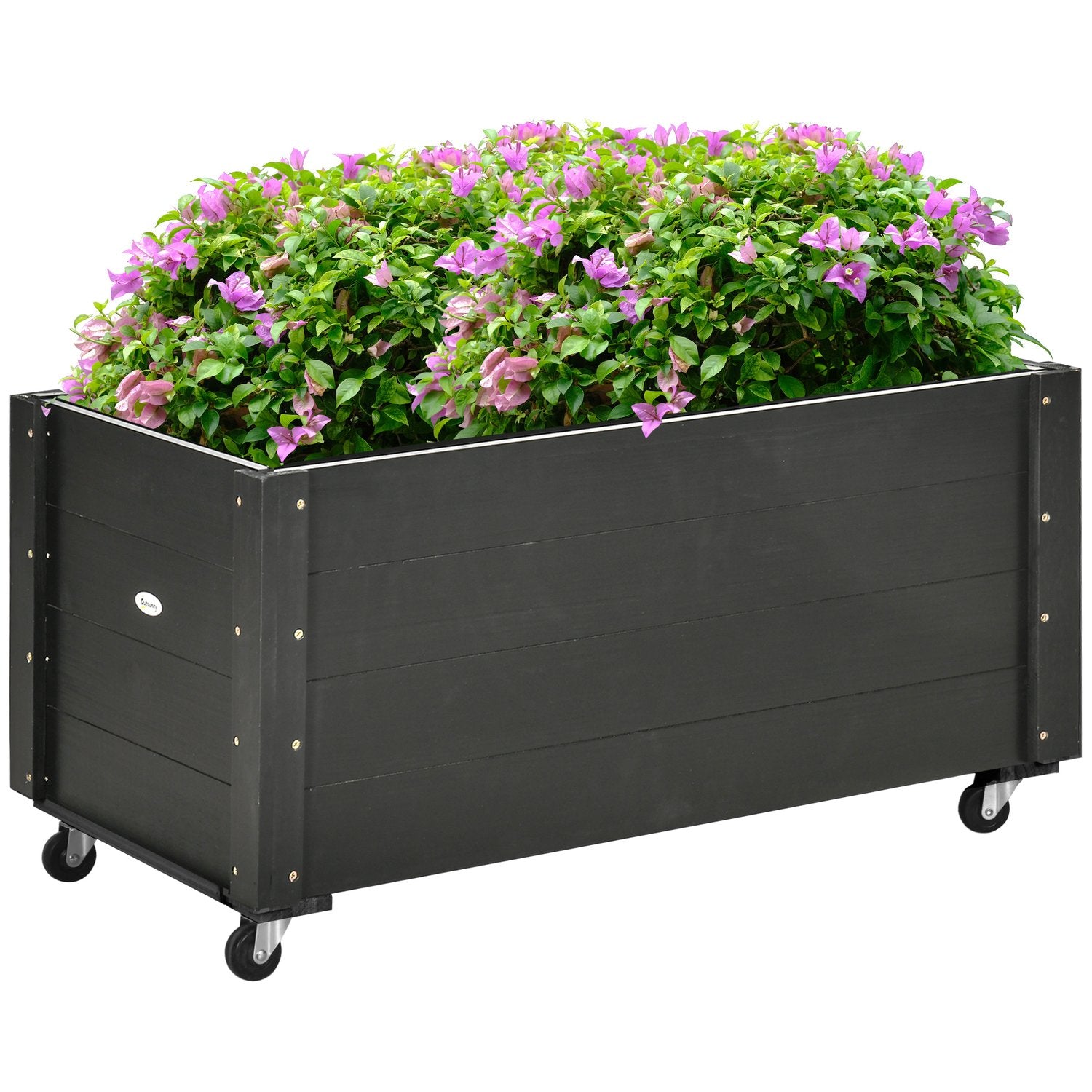 Verhoogde tuinbak met wielen, massief hout, 89 x 48 x 47 cm