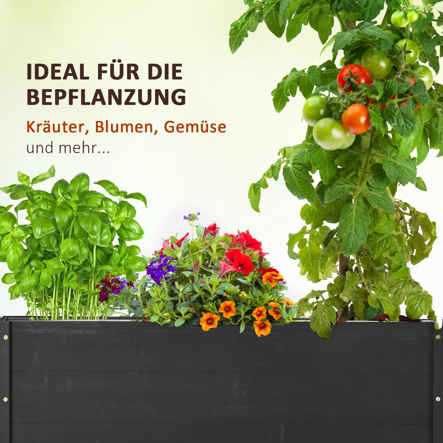 Verhoogde tuinbak met wielen, massief hout, 89 x 48 x 47 cm