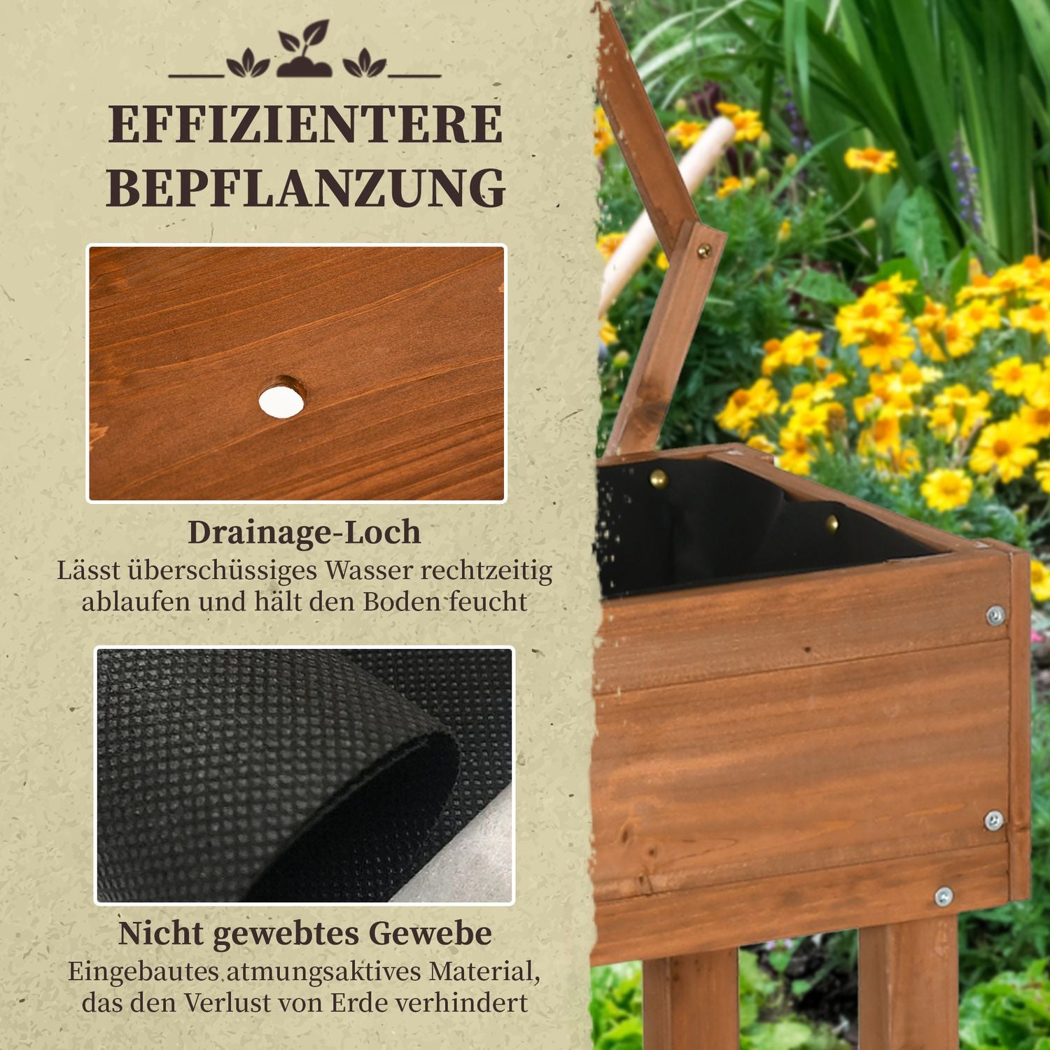 Verhoogd tuinbed met hek en wielen, massief hout