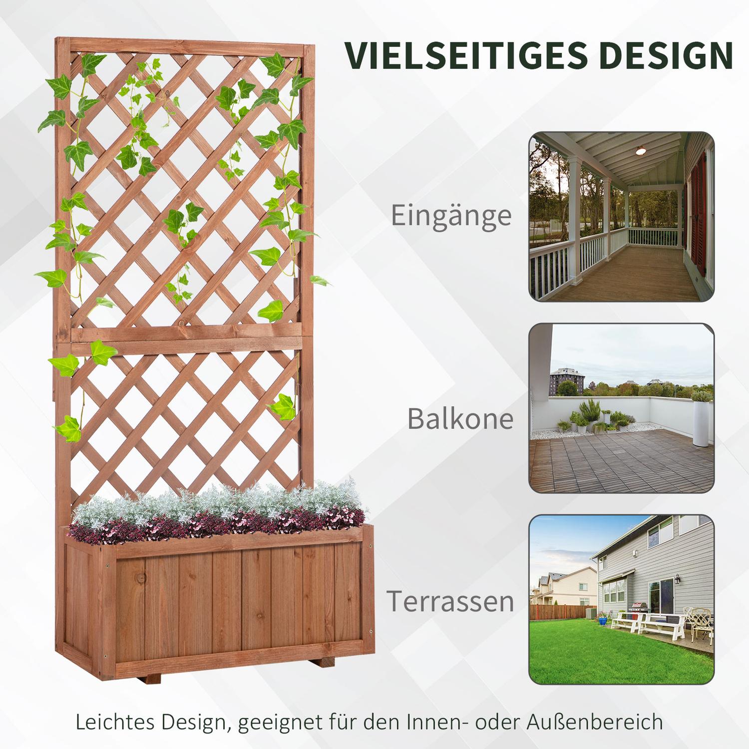 Verhoogd houten bloembed met rooster – 72,5x31,5x149,5 cm