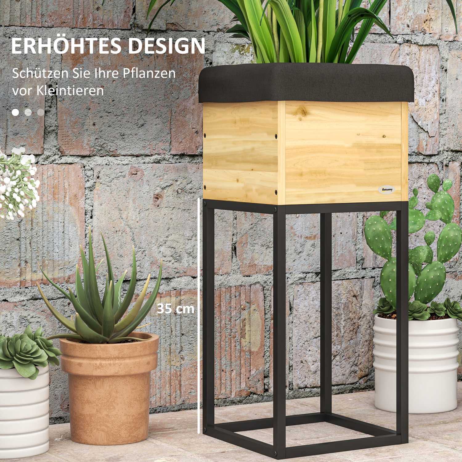 Verhoogd houten bed met stalen poten, 22x22x54cm Tuinbak