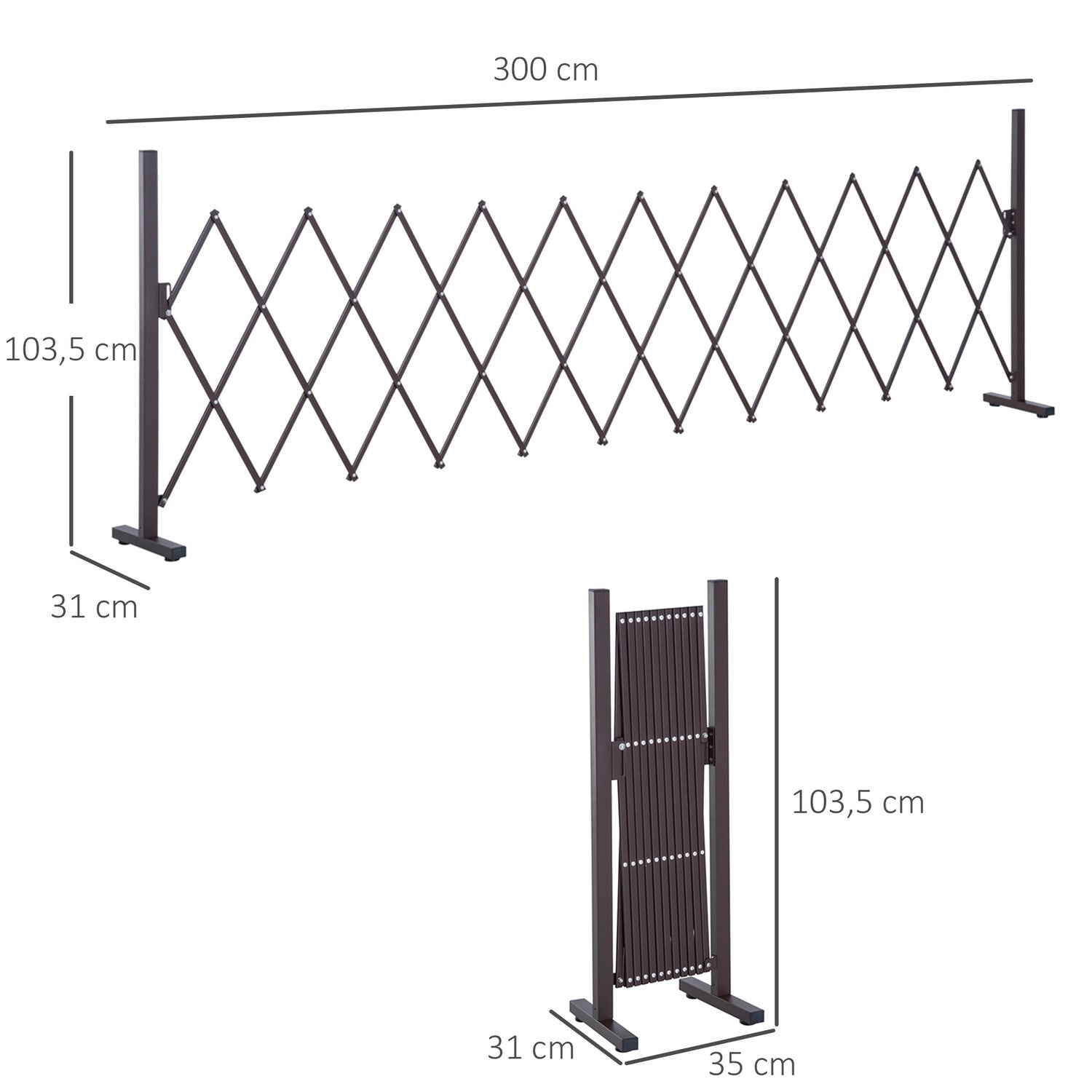 Cancelletto estensibile a fisarmonica in alluminio – 35-300 cm, marrone