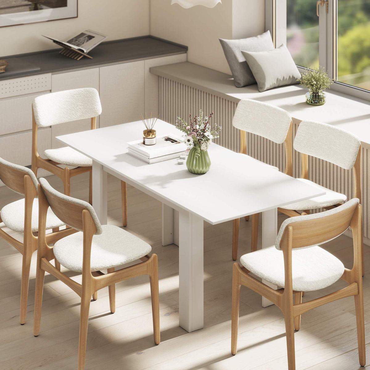 Uitschuifbare eettafel, 140-180 x 80 cm, wit
