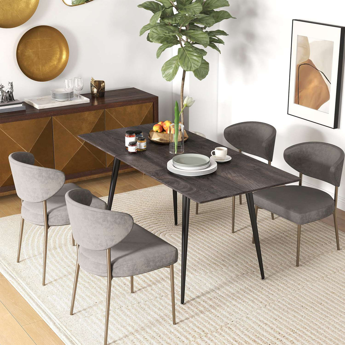 Uitschuifbare eettafel voor 6-8 personen, stalen poten, MDF-tafelblad