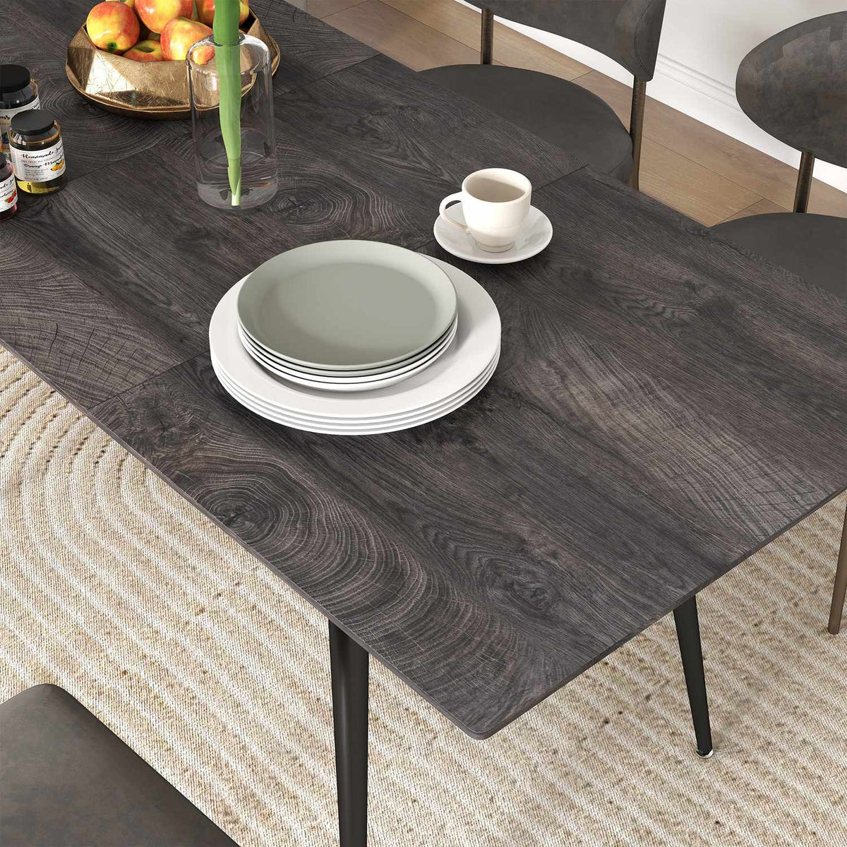 Uitschuifbare eettafel voor 6-8 personen, stalen poten, MDF-tafelblad
