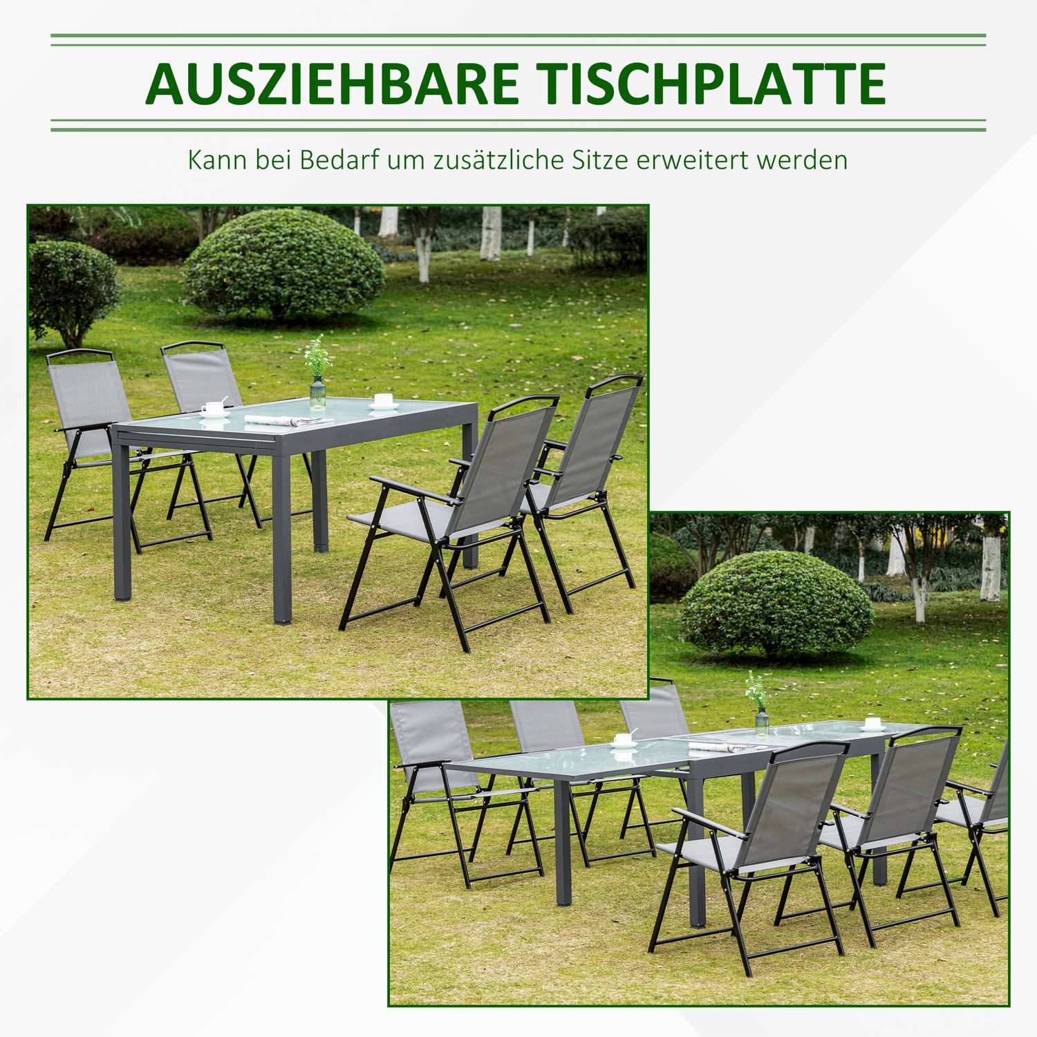 Uitschuifbare tuintafel, gehard glas, aluminium