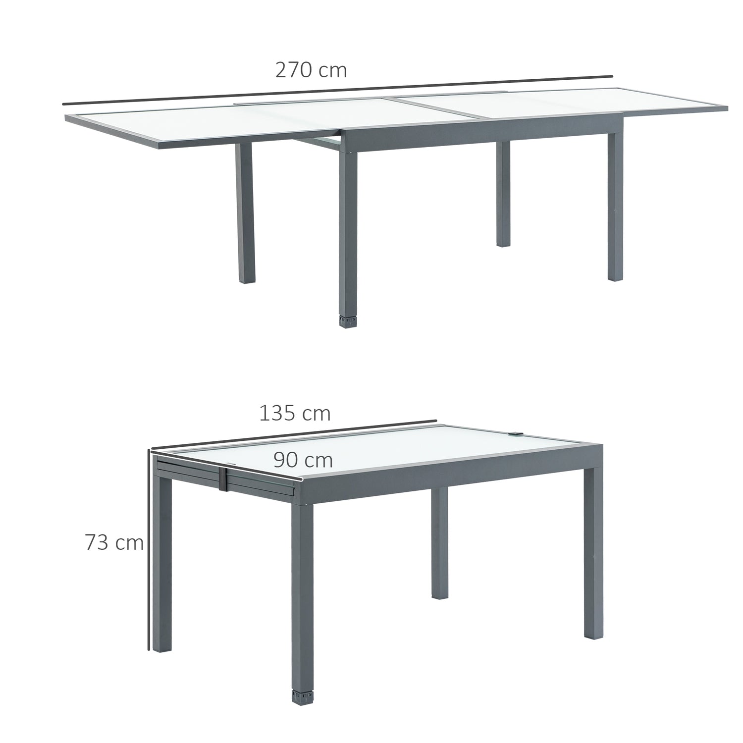Uitschuifbare tuintafel, gehard glas, aluminium