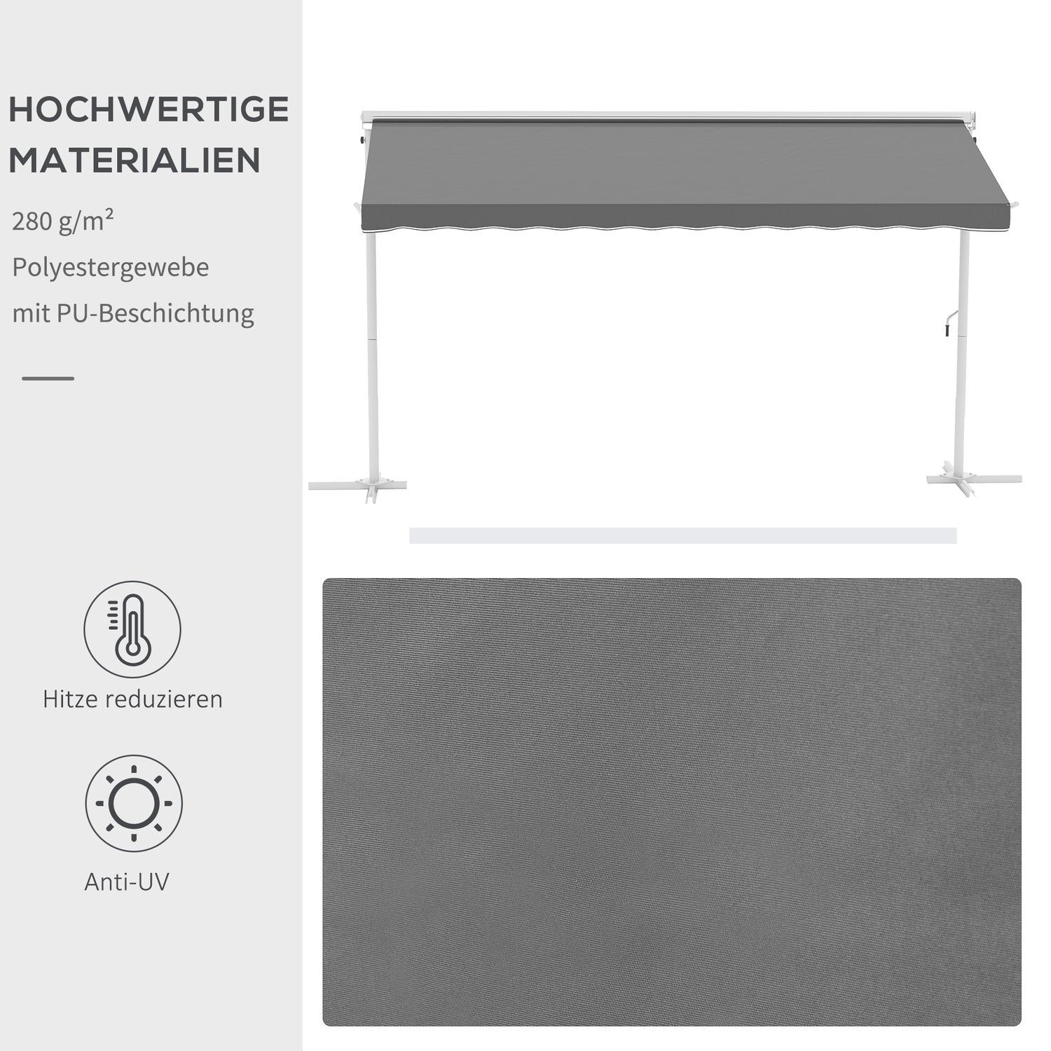 Terras Tuinknikarmscherm, 4,5x3,4M, Grijs