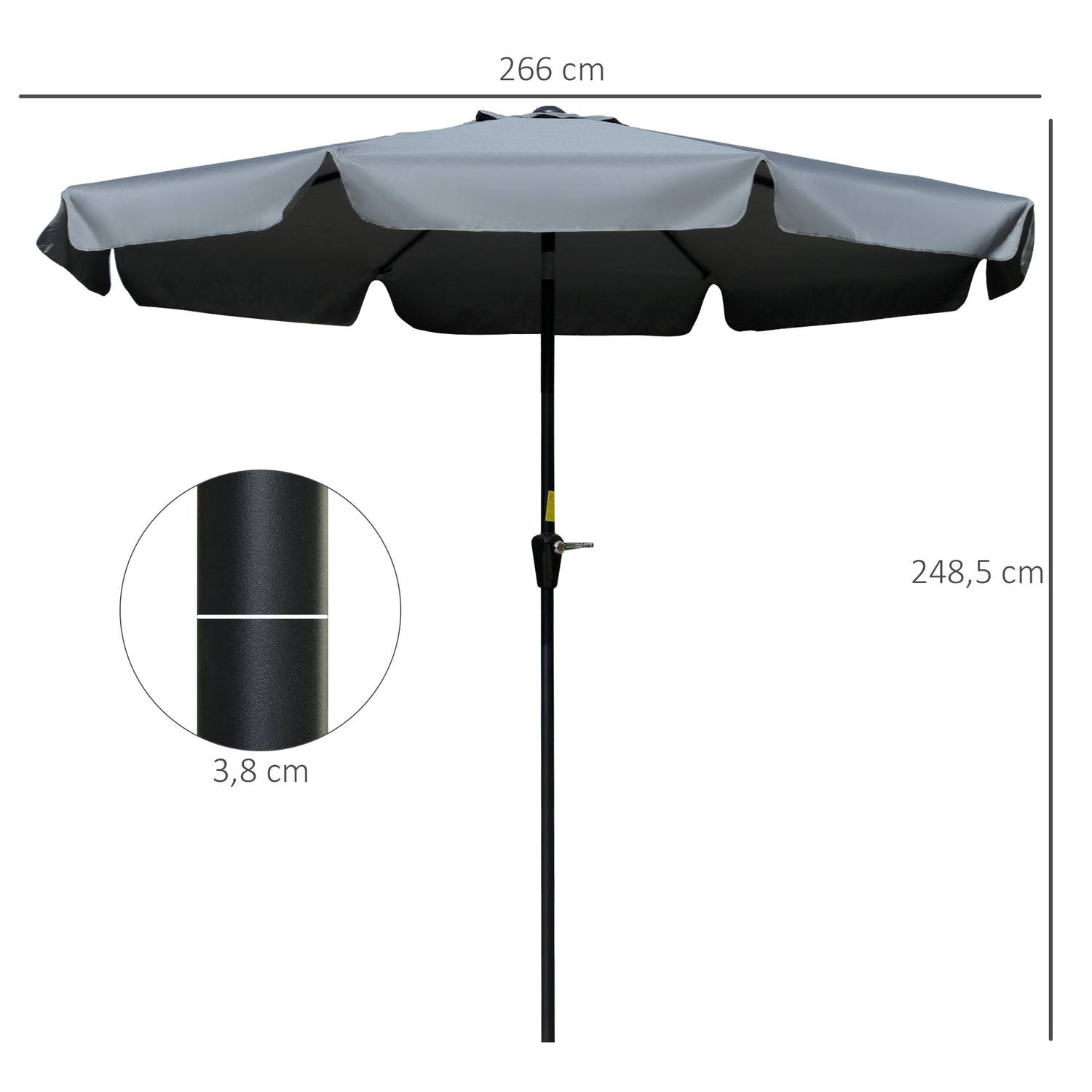 Terrasparasol, UV-bescherming, 2,66 m diameter, donkergrijs