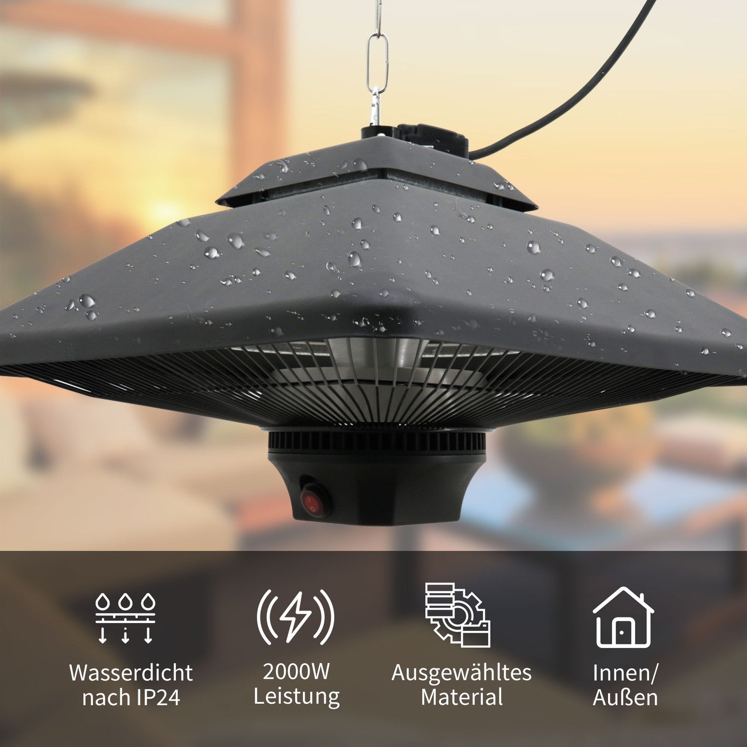 Terrasoverkapping met afstandsbediening & LED, 2000W, compact formaat