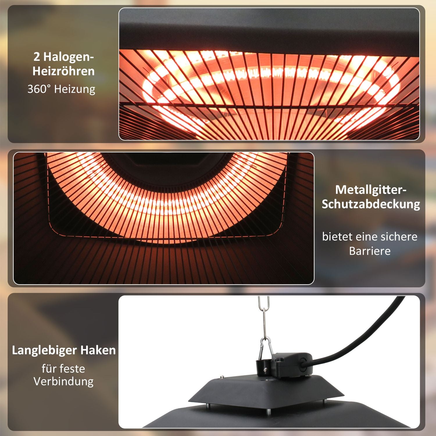 Terrasoverkapping met afstandsbediening & LED, 2000W, compact formaat