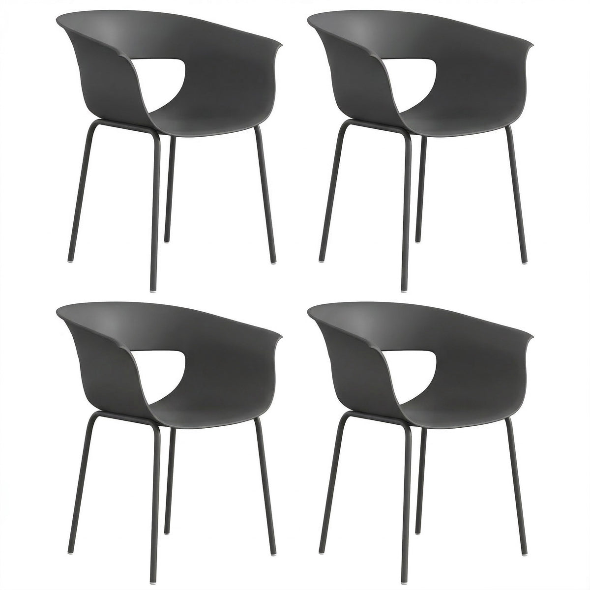 Set van 4 buitenbalkonstoelen, ergonomisch, donkergrijs