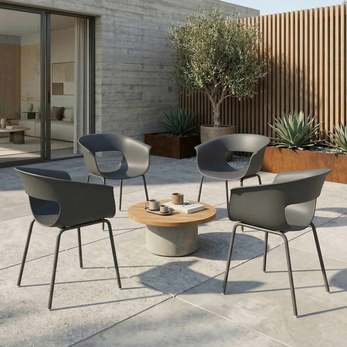 Set van 4 buitenbalkonstoelen, ergonomisch, donkergrijs
