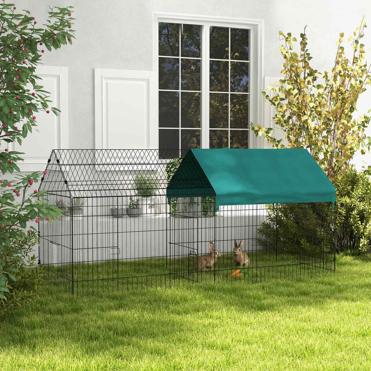 Buitenverblijf voor kleine dieren, staal met deksel, groen
