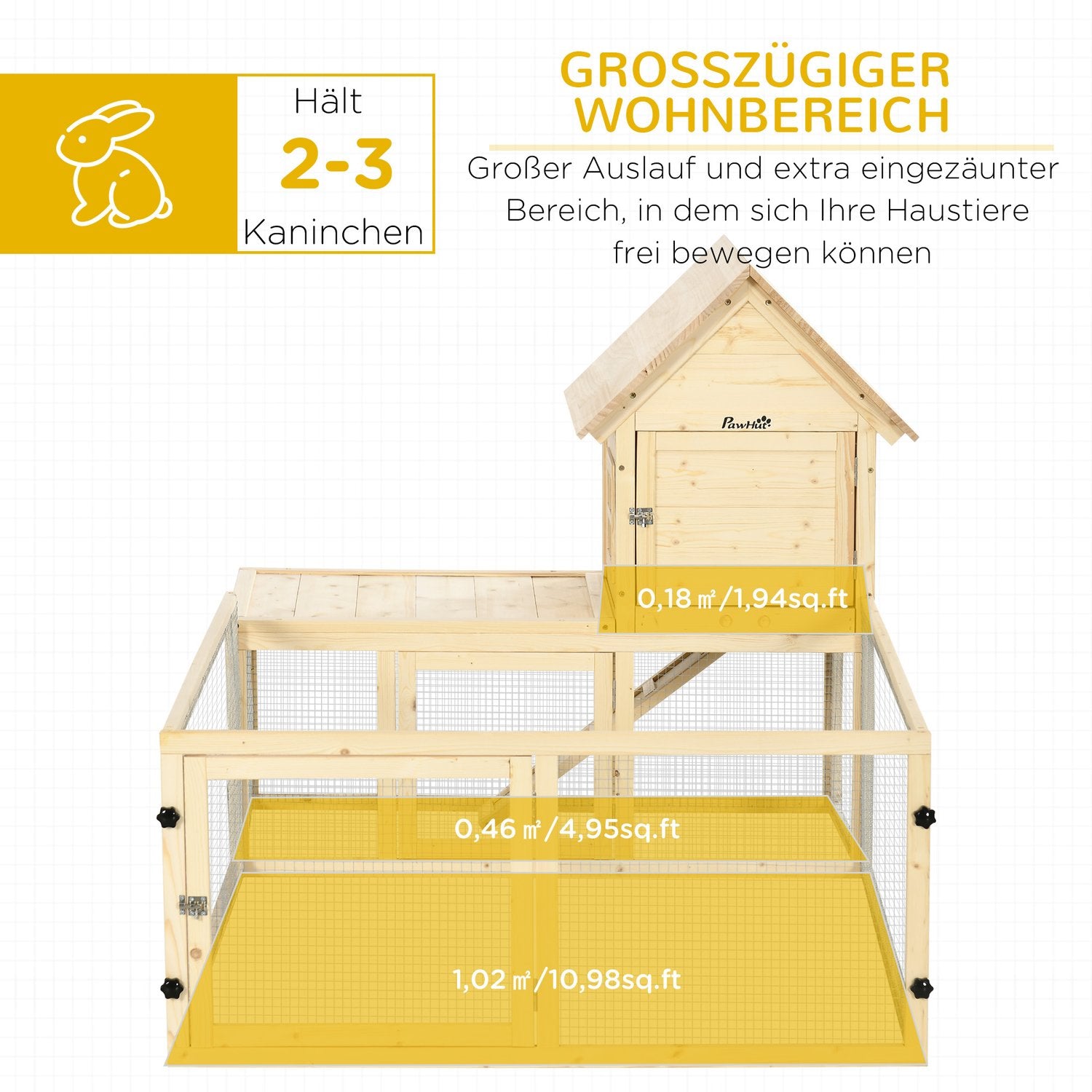 Houten buitenkonijnenhok met loopplank – 151,5x106x97cm
