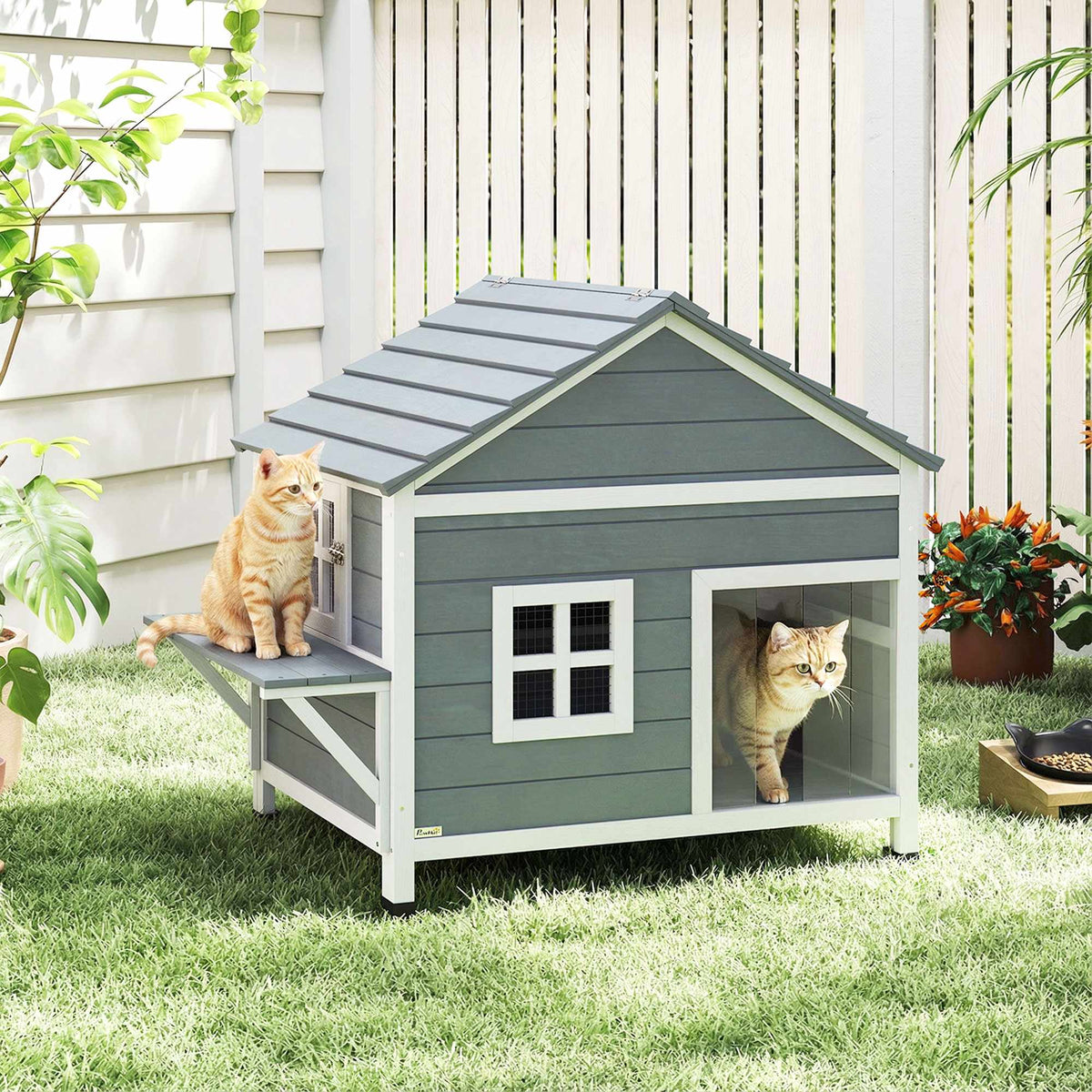 Kattenhuis voor buiten, verhoogd ontwerp, waterdicht dak