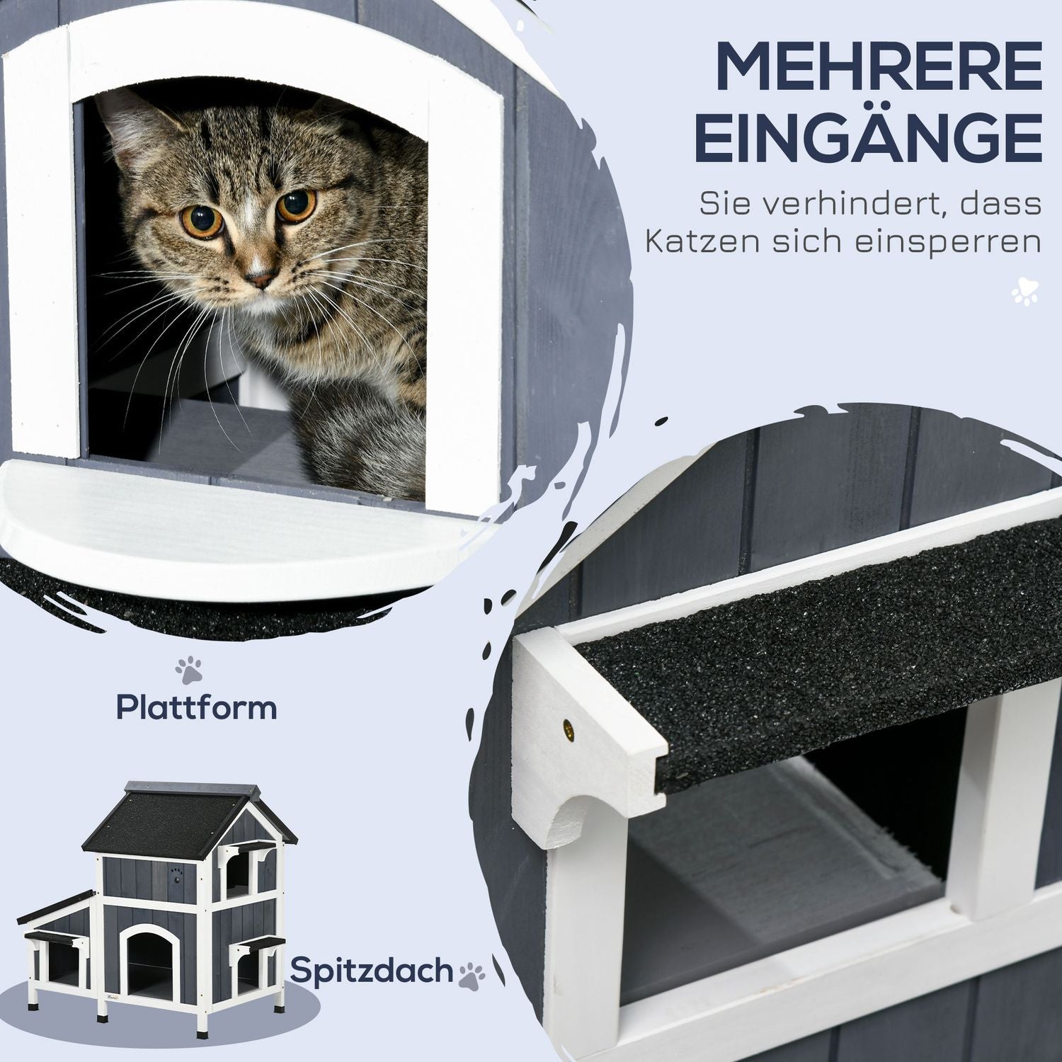 Buitenhok voor katten, sparrenhout, 2 verdiepingen, asfalt dak
