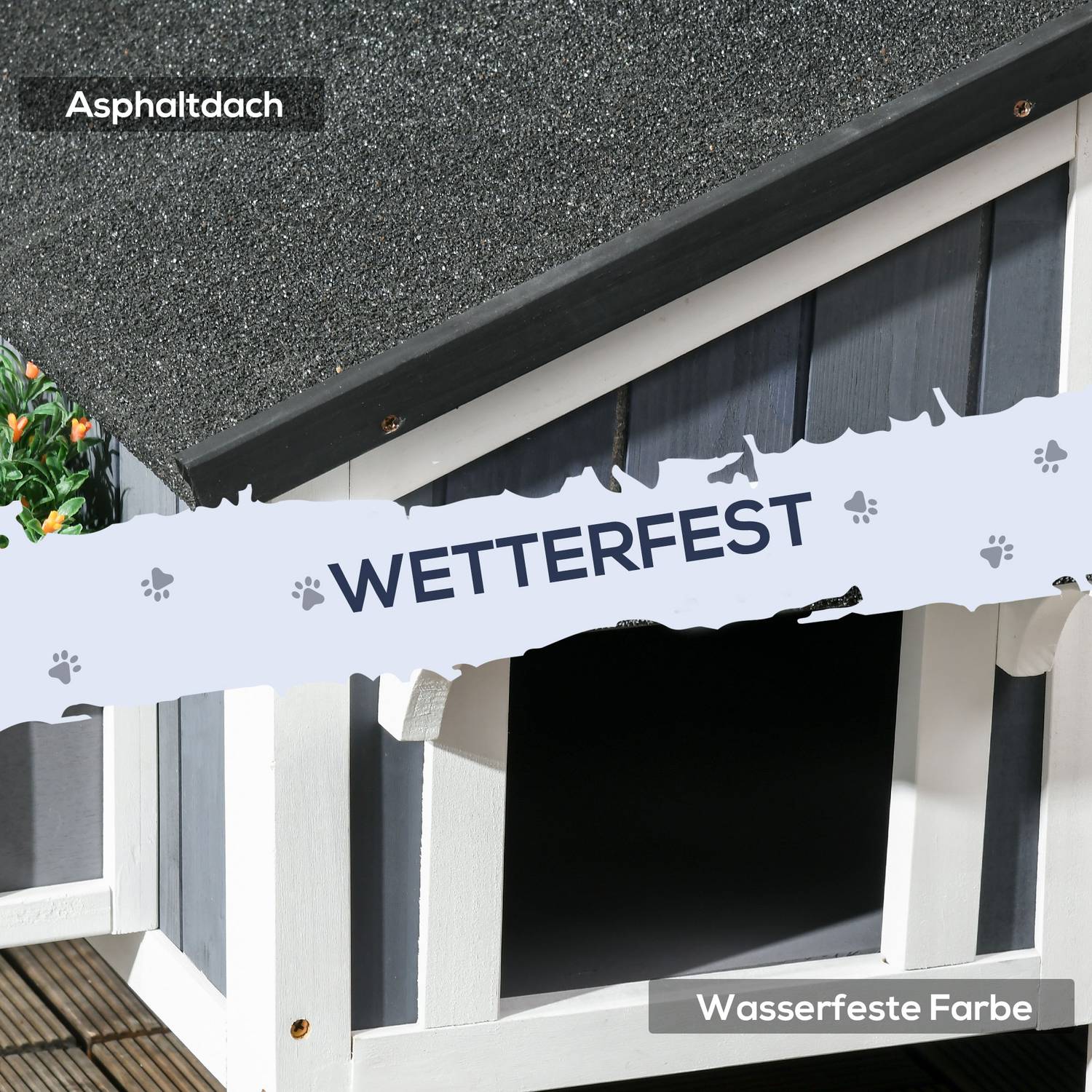 Buitenhok voor katten, sparrenhout, 2 verdiepingen, asfalt dak
