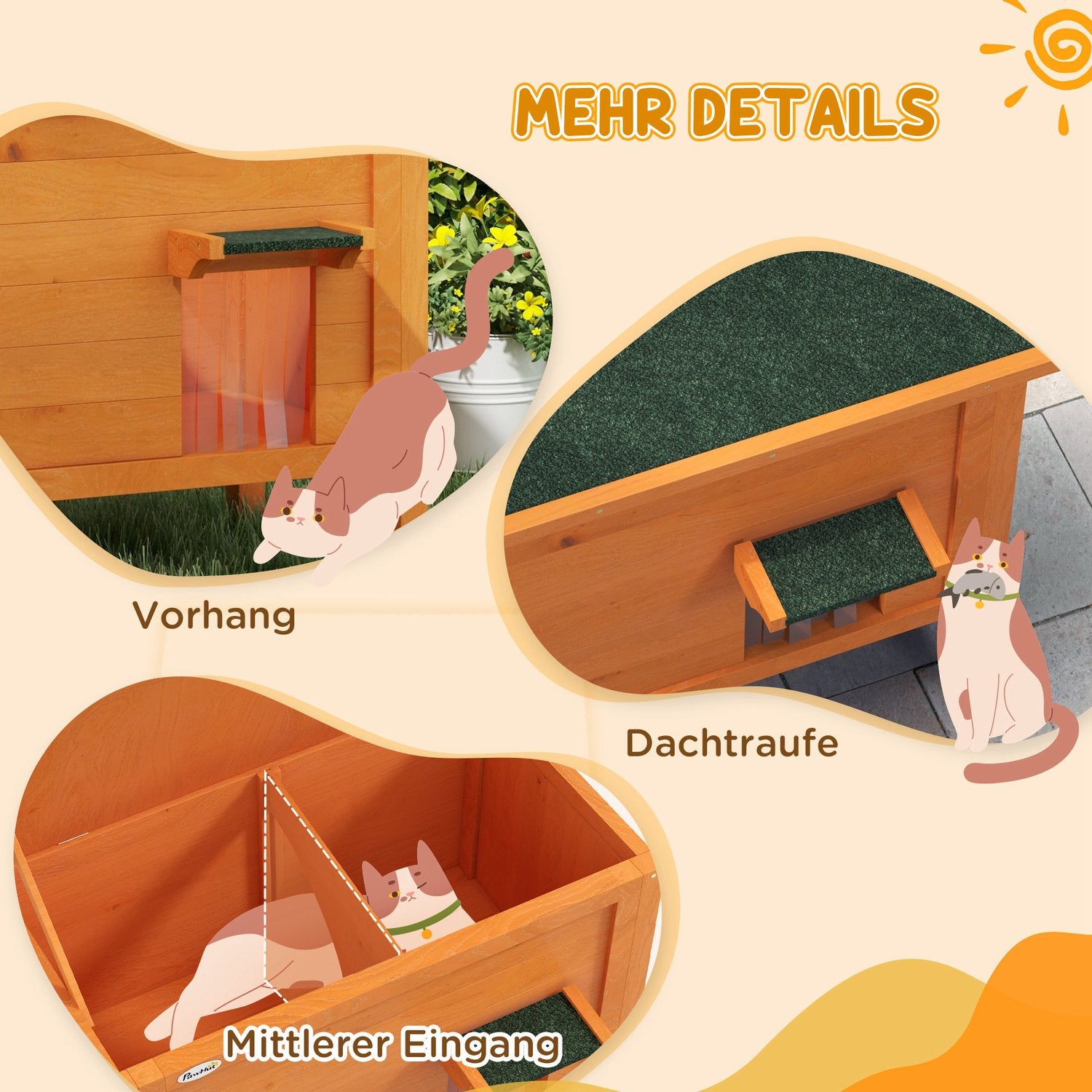 Outdoor-Katzenhaus aus Holz, isoliert & erhöht, 60x60x81,5cm