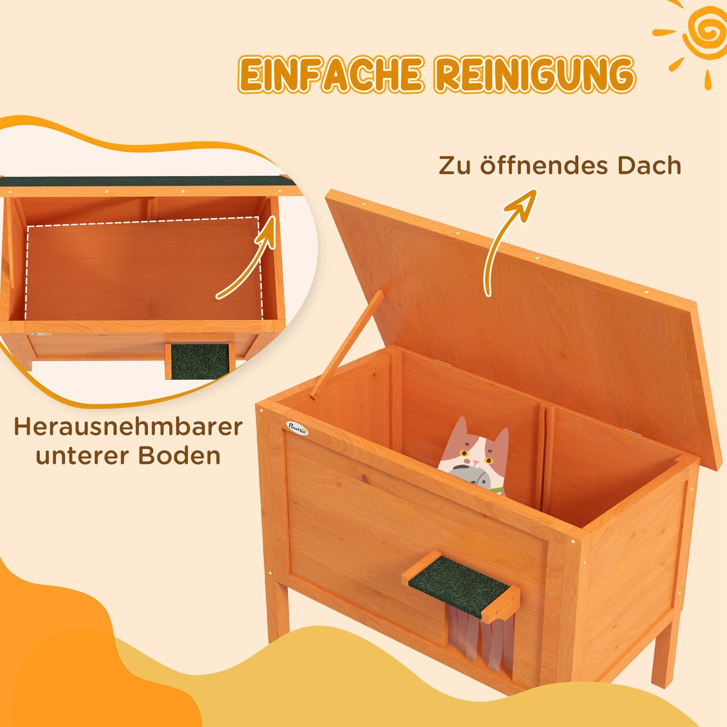 Outdoor-Katzenhaus aus Holz, isoliert & erhöht, 60x60x81,5cm